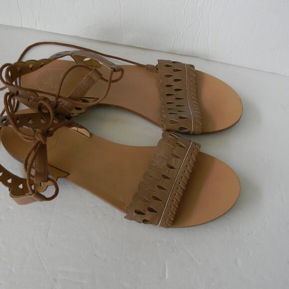 JACK ROGERS "RUBY"TAN LEATHER TIE ANKLE SANDALS SZ 10M - Picture 3 of 7
